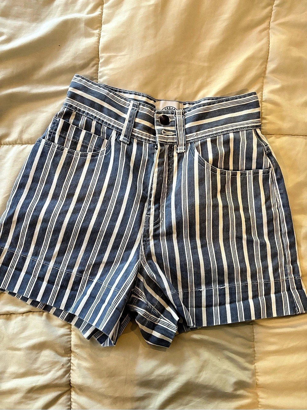Urban Outfitters BDG High-Waisted Mom Short - Striped Denim Striped High-Waist
